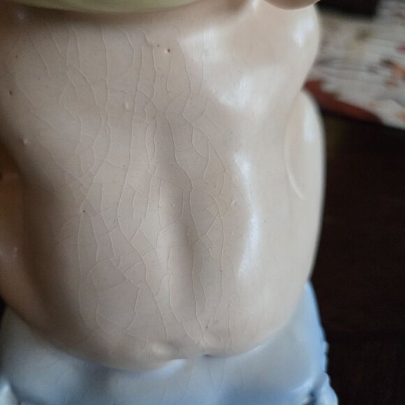 Vintage Velco Ceramic Baby Planter Figurine With Blonde Hair & Pillow Base - Picture 5 of 7